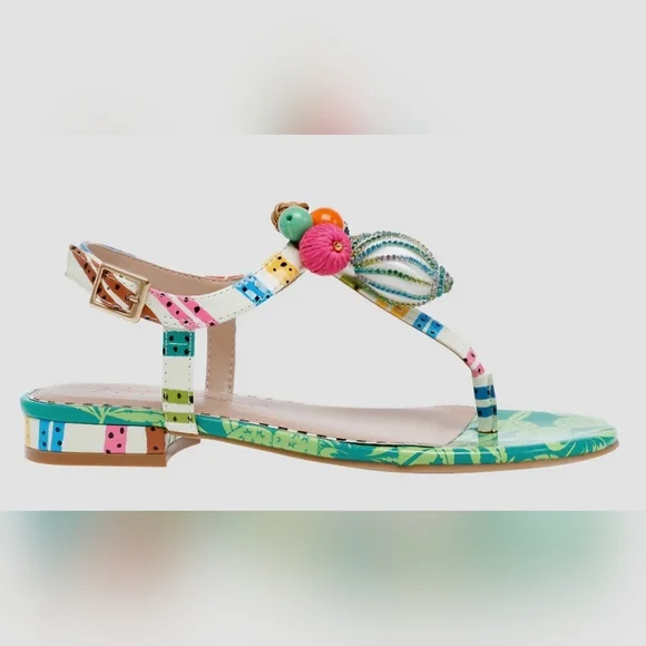 NEW Betsey Johnson Aleena Sandals Size 9.5 Green Colorful Beads Boho Multicolor - Picture 1 of 8